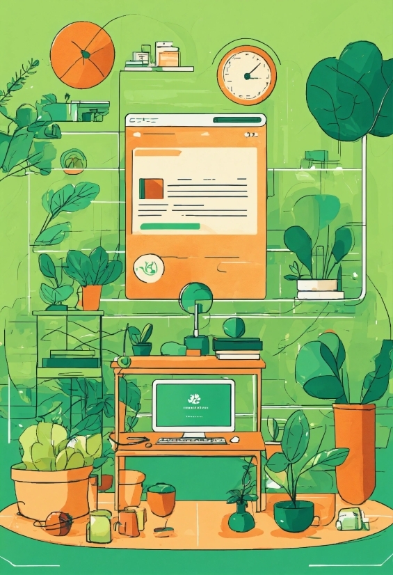 Green, Organism, Yellow, Line, Art, Illustration