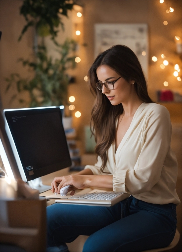 Glasses, Jeans, Computer, Personal Computer, Shoulder, Netbook