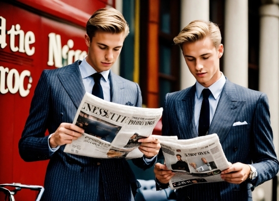 Newspaper, Human, Publication, Sleeve, Collar, Tie