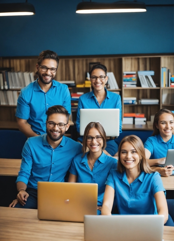 Smile, Face, Computer, Table, Laptop, Blue