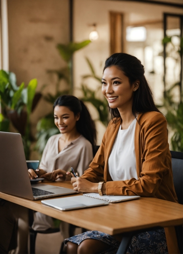 Smile, Table, Plant, Furniture, Computer, Laptop