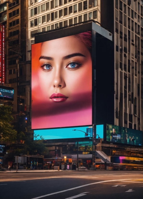 Building, Light, Eyelash, Lighting, Billboard, Pink