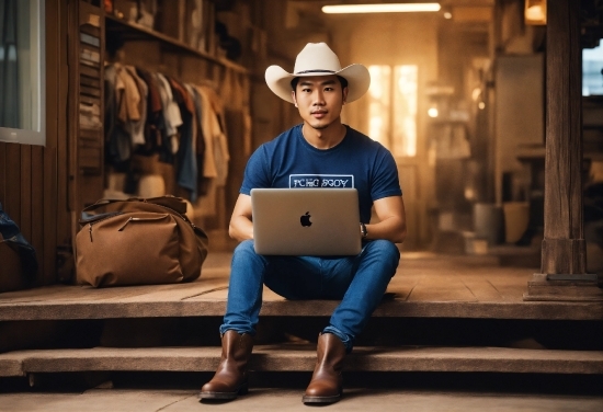 Computer, Laptop, Personal Computer, Standing, Hat, Luggage And Bags