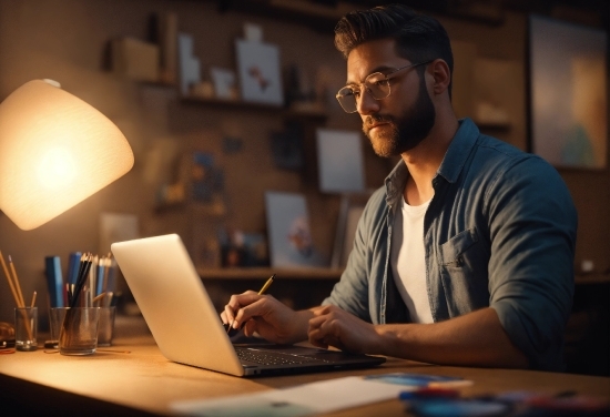 Computer, Laptop, Table, Personal Computer, Desk, Lamp