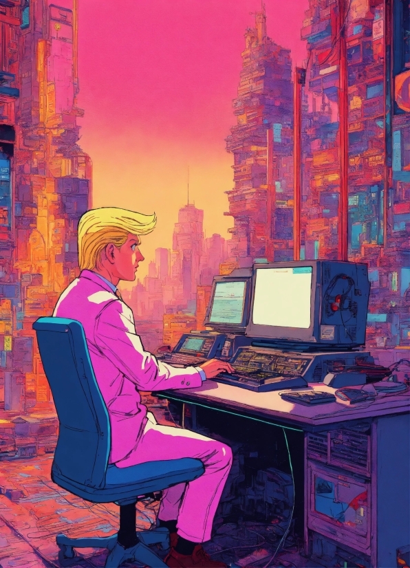 Computer, Personal Computer, Purple, Table, Computer Keyboard, Computer Monitor