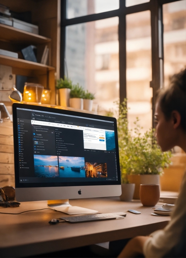 Computer, Personal Computer, Table, Plant, Computer Monitor, Computer Desk