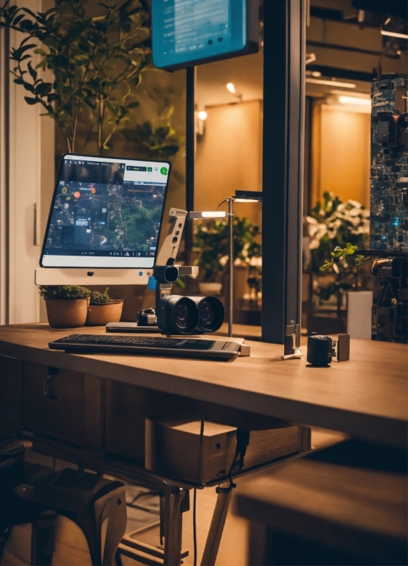 Table, Computer, Computer Monitor, Plant, Furniture, Personal Computer