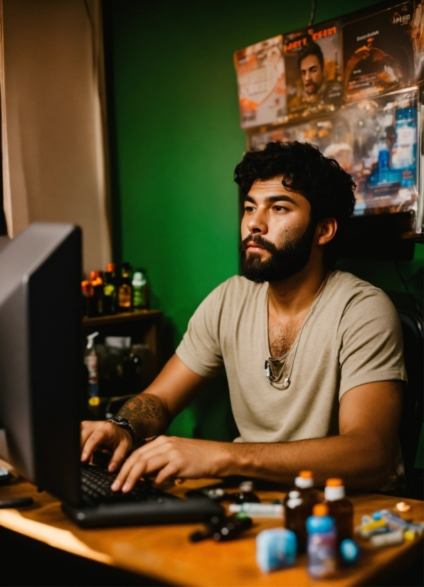 Table, Laptop, Personal Computer, Computer, Beard, Electronic Instrument