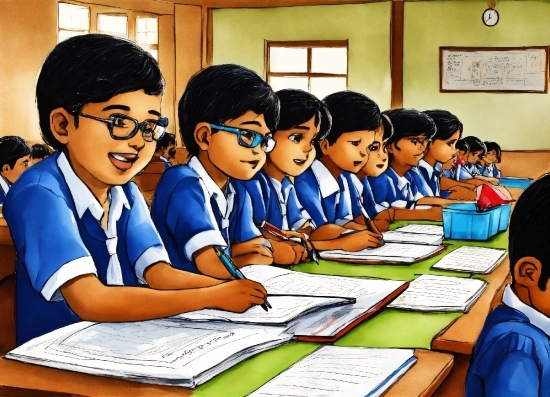 Smile, School Uniform, Sharing, Table, Gesture, Academic Institution