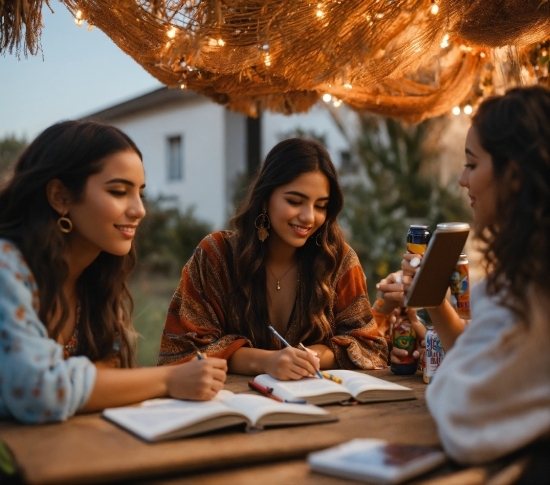 Smile, Table, Interaction, Social Group, Leisure, Happy