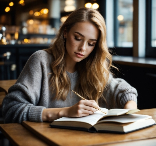 Table, Book, Eyewear, Desk, Office Supplies, Long Hair