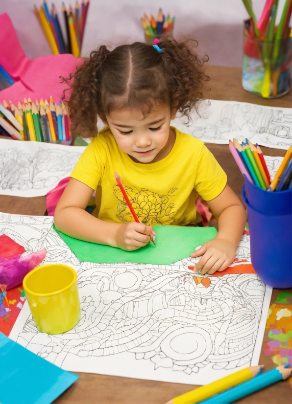 Clothing, Table, Yellow, Toddler, Fun, Writing Implement