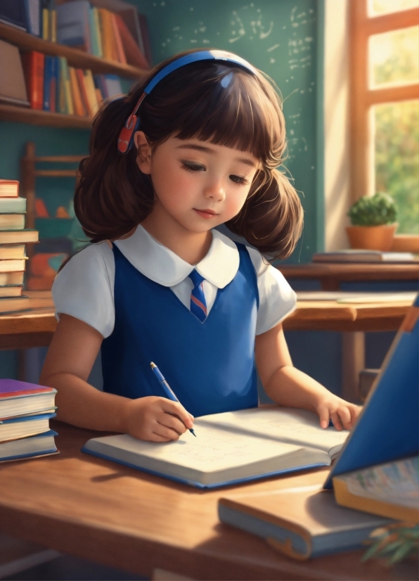 Table, School Uniform, Flowerpot, Standing, Plant, Desk