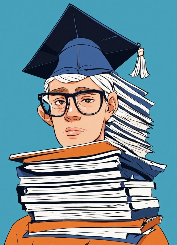 Clothing, Facial Expression, Cartoon, Gesture, Mortarboard, Eyewear