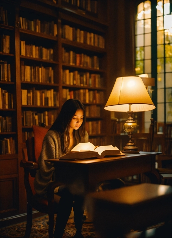 Furniture, Table, Bookcase, Shelf, Lighting, Book