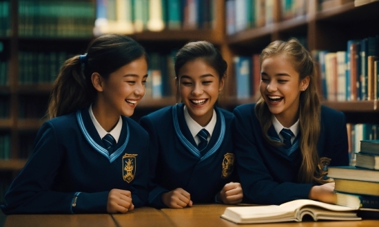 Smile, School Uniform, Shelf, Table, Sports Uniform, Desk