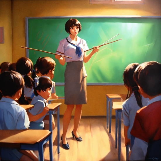 Shorts, School Uniform, Table, Chair, Adaptation, T-shirt