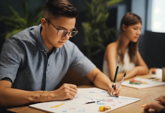 Glasses, Hand, Human, Table, Eyewear, Writing Implement