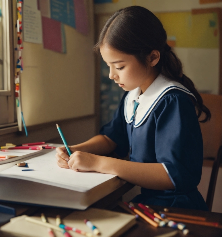 Table, Desk, Curious, Office Supplies, Writing Implement, School Uniform