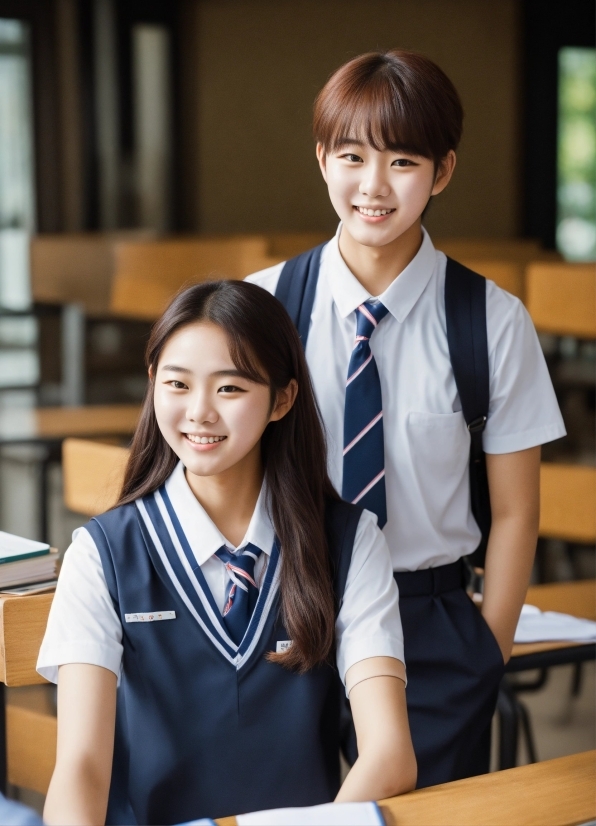 Smile, School Uniform, Tie, People, Collar, Chair