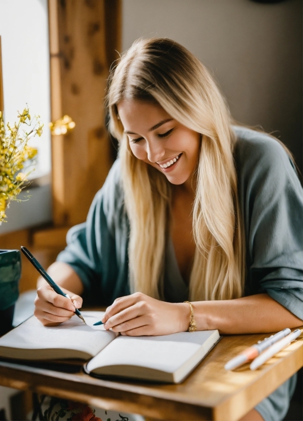 Table, Hand, Smile, Plant, Furniture, Desk