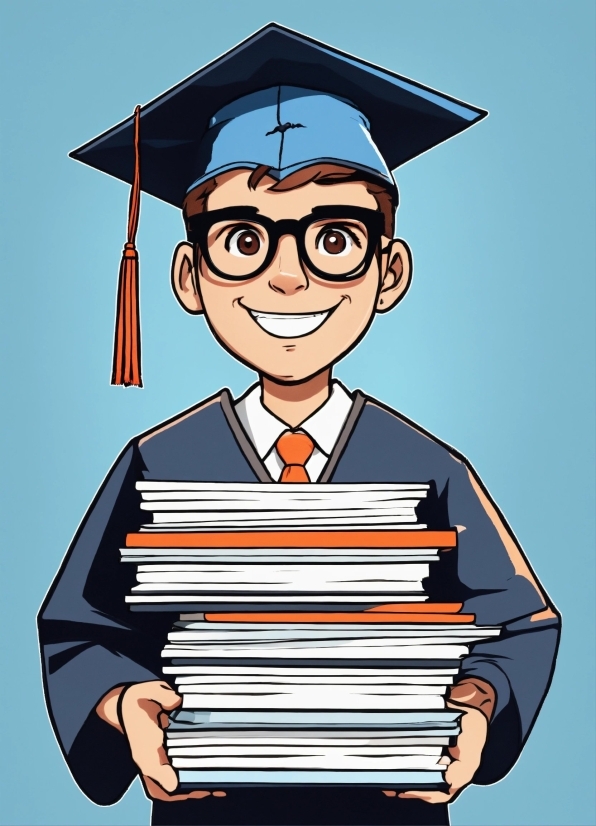 Smile, Cartoon, Gesture, Mortarboard, Eyewear, Academic Dress