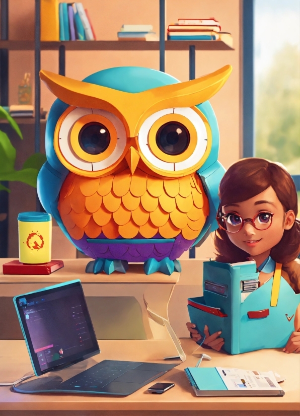 Bird, Personal Computer, Computer, Cartoon, Great Horned Owl, Eyewear