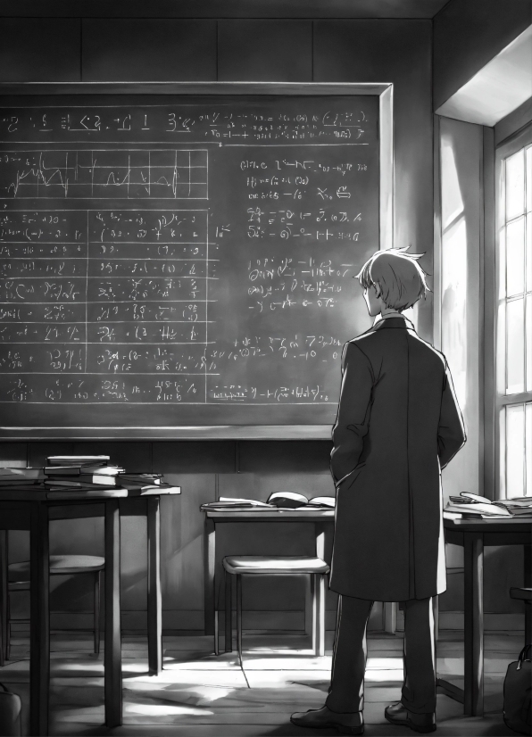 Handwriting, Suit Trousers, Black, Standing, Table, Blackboard