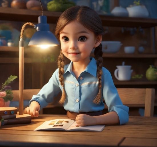 Cheek, Hand, Table, Smile, Wood, Plant