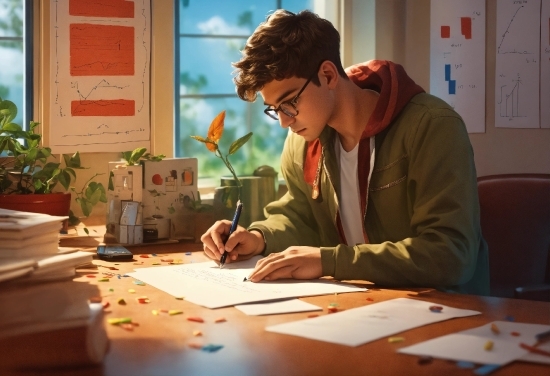 Table, Plant, Human, Desk, Window, Vision Care