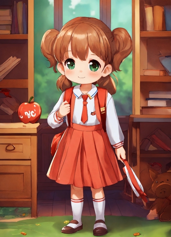 Hair, Head, School Uniform, Cartoon, Wig, Doll