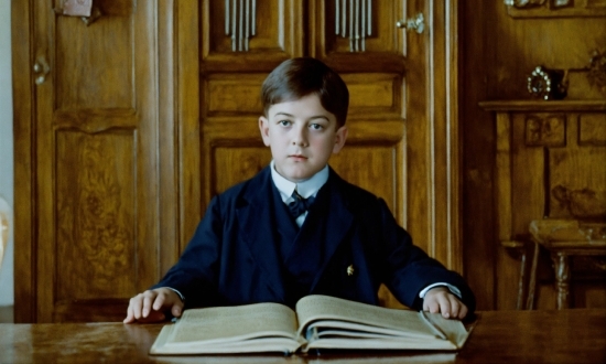 Table, Book, Publication, School Uniform, Desk, Collar