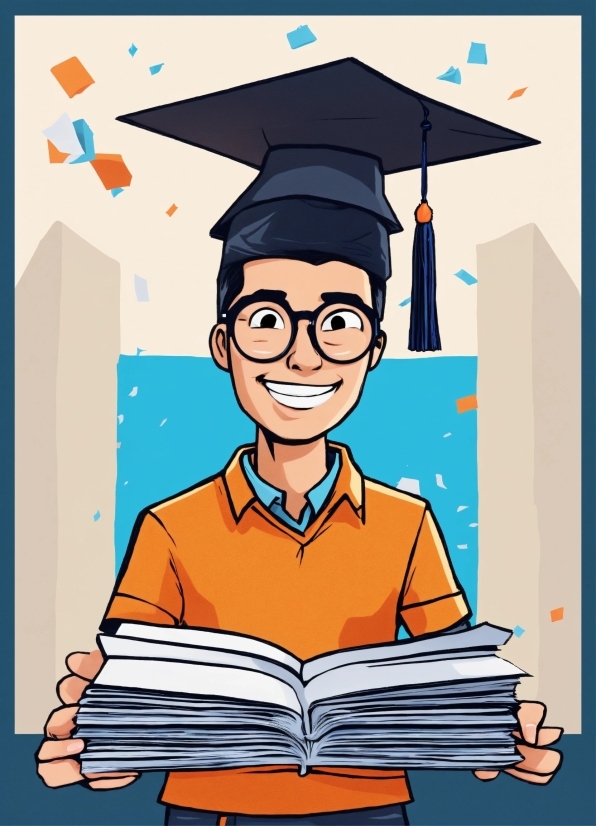 Smile, Organ, Cartoon, Gesture, Mortarboard, Sharing