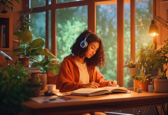 Plant, Window, Flowerpot, Houseplant, Human, Table