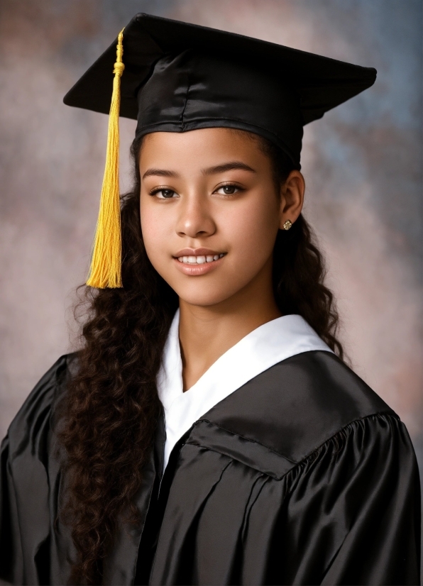 Face, Smile, Outerwear, Black, Scholar, Mortarboard