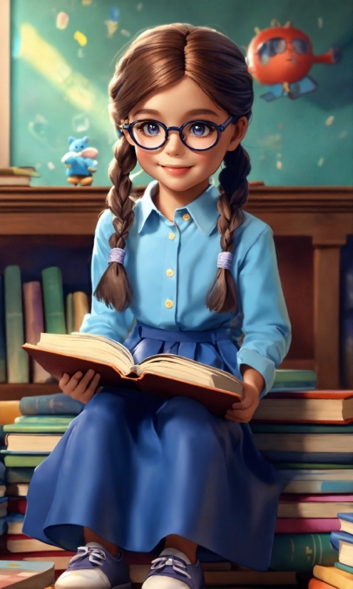 Hairstyle, Smile, School Uniform, Blue, Vision Care, Eyewear