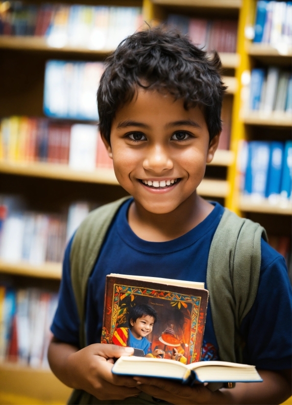 Smile, Chin, Bookcase, Shelf, Book, Publication