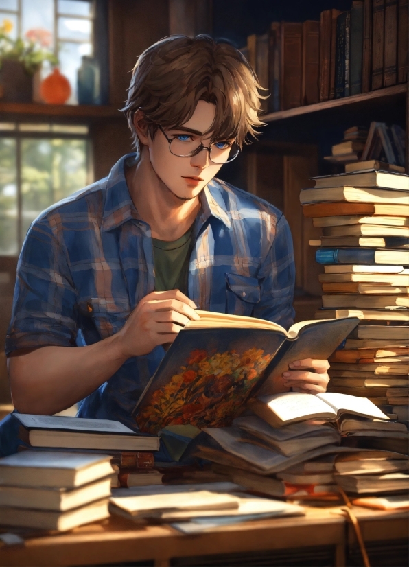 Glasses, Hand, Book, Human, Publication, Bookcase