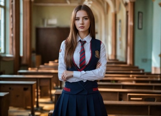 School Uniform, Shoulder, Dress Shirt, Neck, Sleeve, Tartan