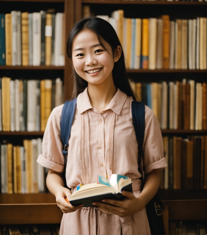 Smile, Bookcase, Book, Shelf, Publication, Happy