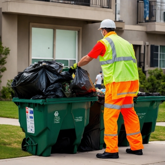 Waste Container, Workwear, Waste Containment, Green, High-visibility Clothing, Asphalt