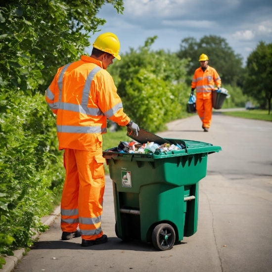 Plant, Cloud, High-visibility Clothing, Workwear, Sky, Waste Container