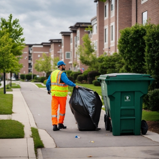 Waste Container, Plant, High-visibility Clothing, Sky, Waste Containment, Building