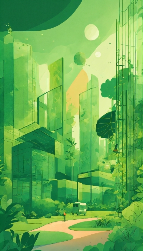 Green, Building, Organism, Architecture, Art, Line