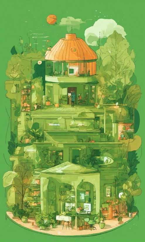 Green, Building, Biome, Art, House, Urban Design