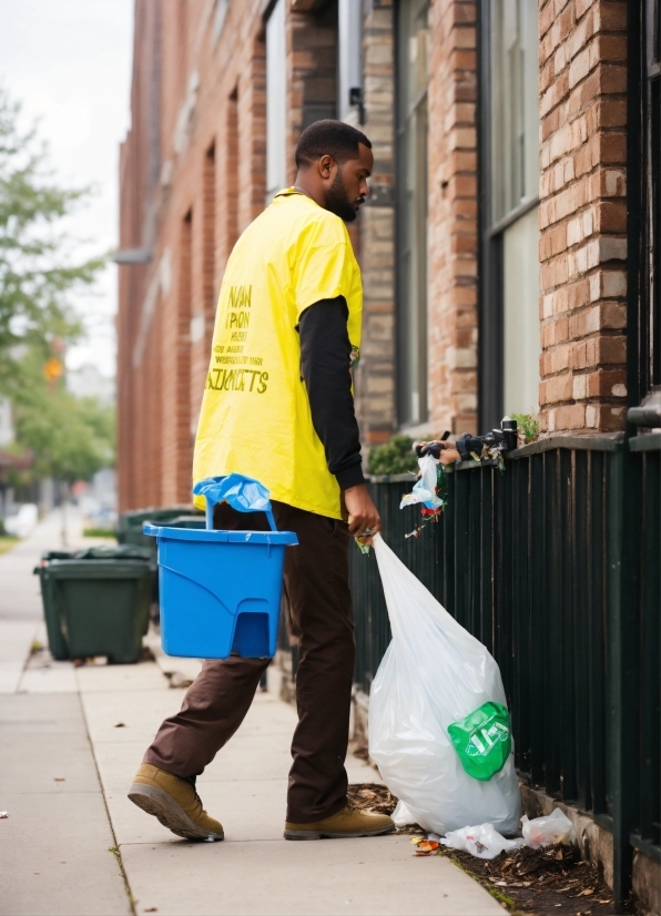 Building, Road Surface, High-visibility Clothing, Street Sweeper, Asphalt, Waste Container