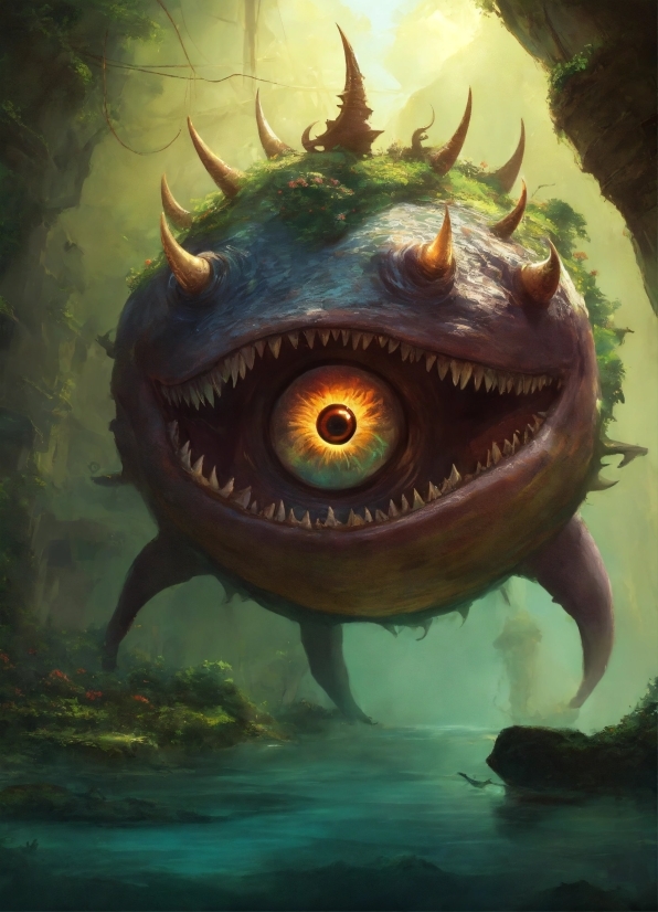 Eye, Water, Jaw, Cartoon, Mythical Creature, Art