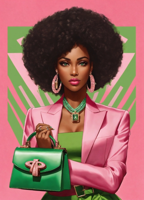 Hairstyle, Jheri Curl, Green, Black, Sleeve, Afro