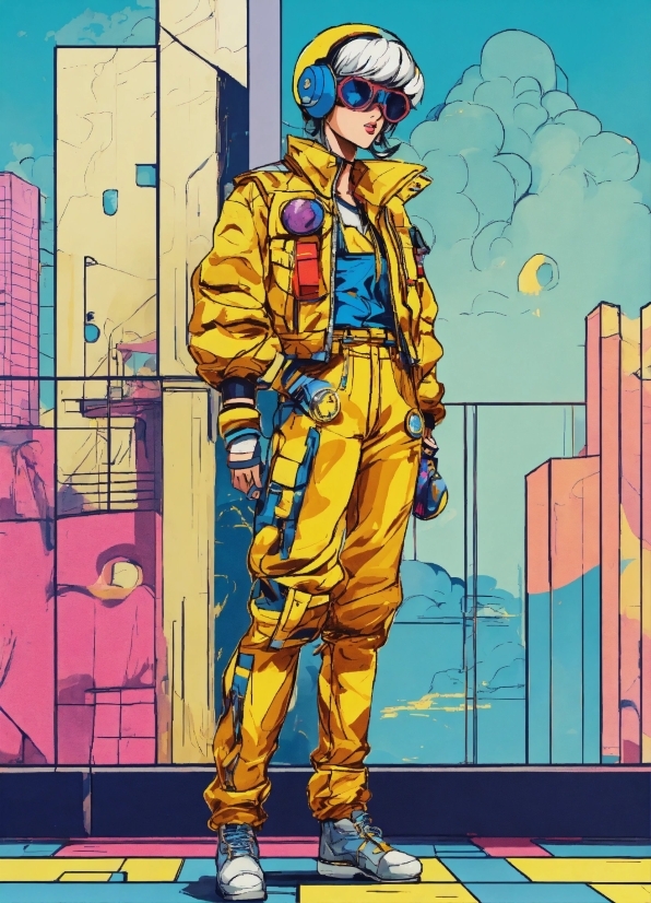 Yellow, Art, Painting, Illustration, Workwear, Electric Blue