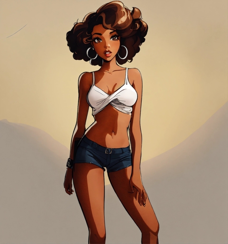 Hair, Lingerie Top, Cartoon, Neck, Waist, Gesture